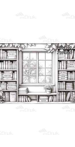 Tło fotograficzne – rysunkowa biblioteka z klasykami literatury i oknem | 3714